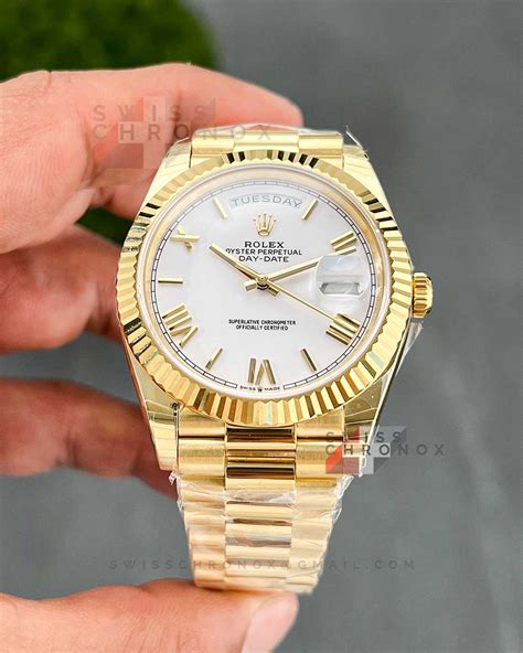 rolex day date 40 yellow gold white face|rolex day date 40mm price.